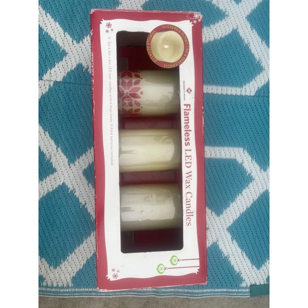 Member's Mark Flameless LED Wax Candles 3pk Vanilla Scented 3x6 6-Hour Timer